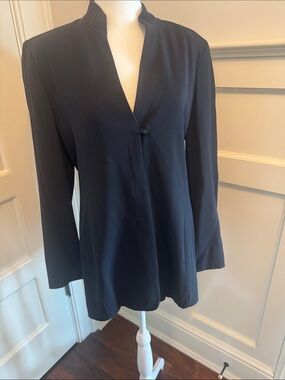 Tahari Black Long Sleeve Mandarin Collar Blazer